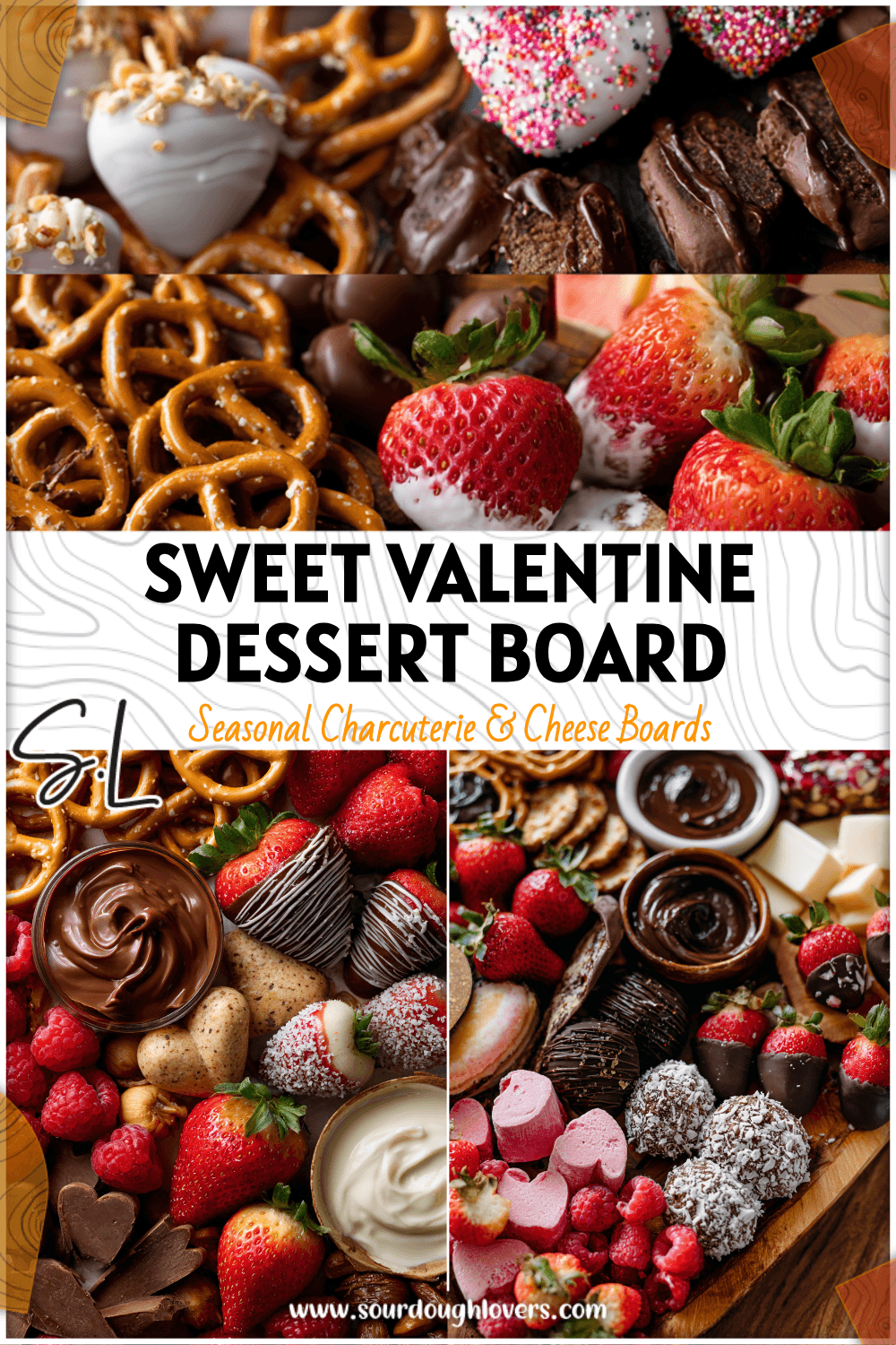 A Romantic Charcuterie Board For Two with fruit, chocolates, and Yogurt Covered Pretzels arranged for Valentine’s Day.